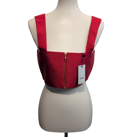 Haut Toi & Moi Femme M Rouge Satiné Crop Top Bretelles Zip Doré Neuf