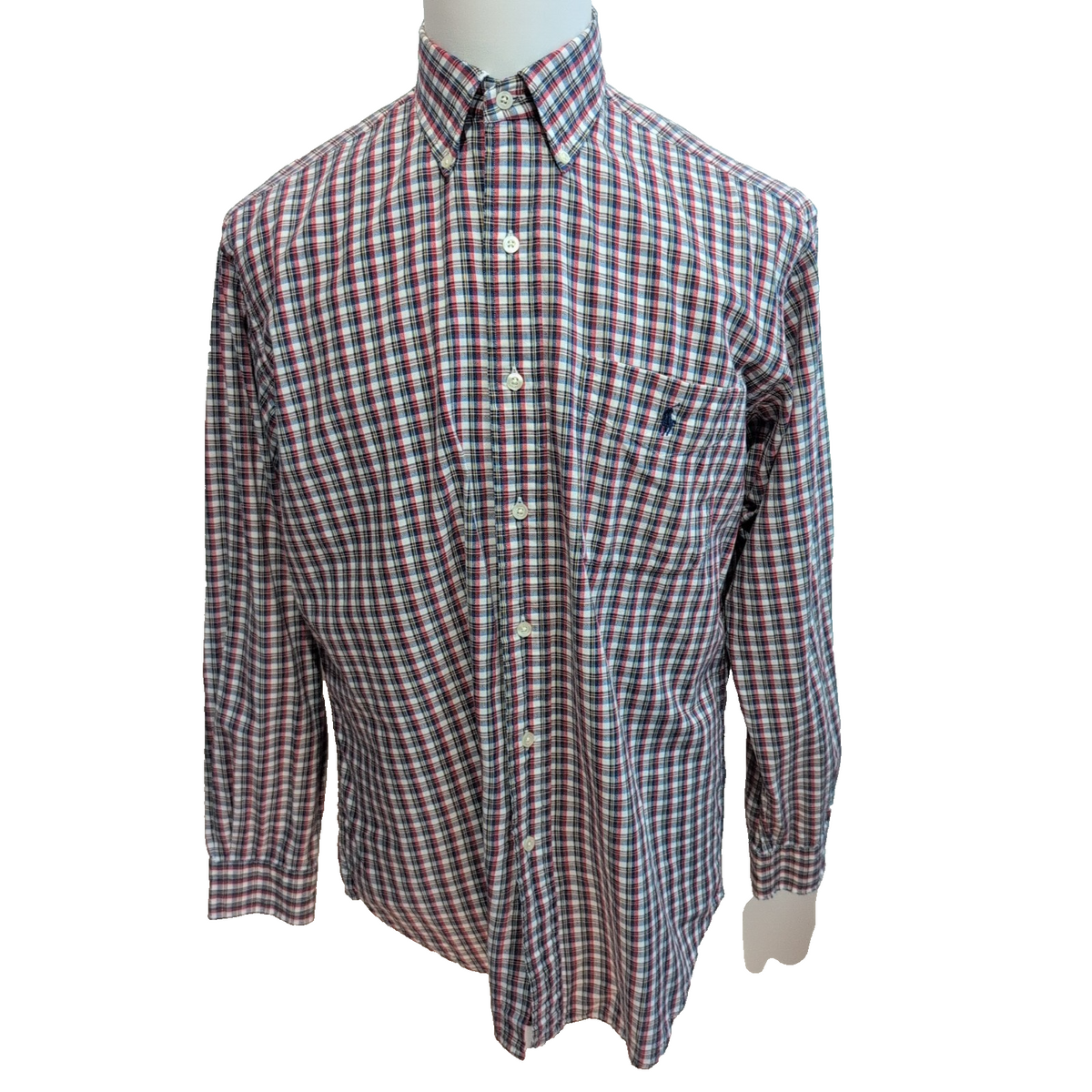 Chemise Ralph Lauren Blake S Carreaux Rouge Bleu Logo Brodé manches longues