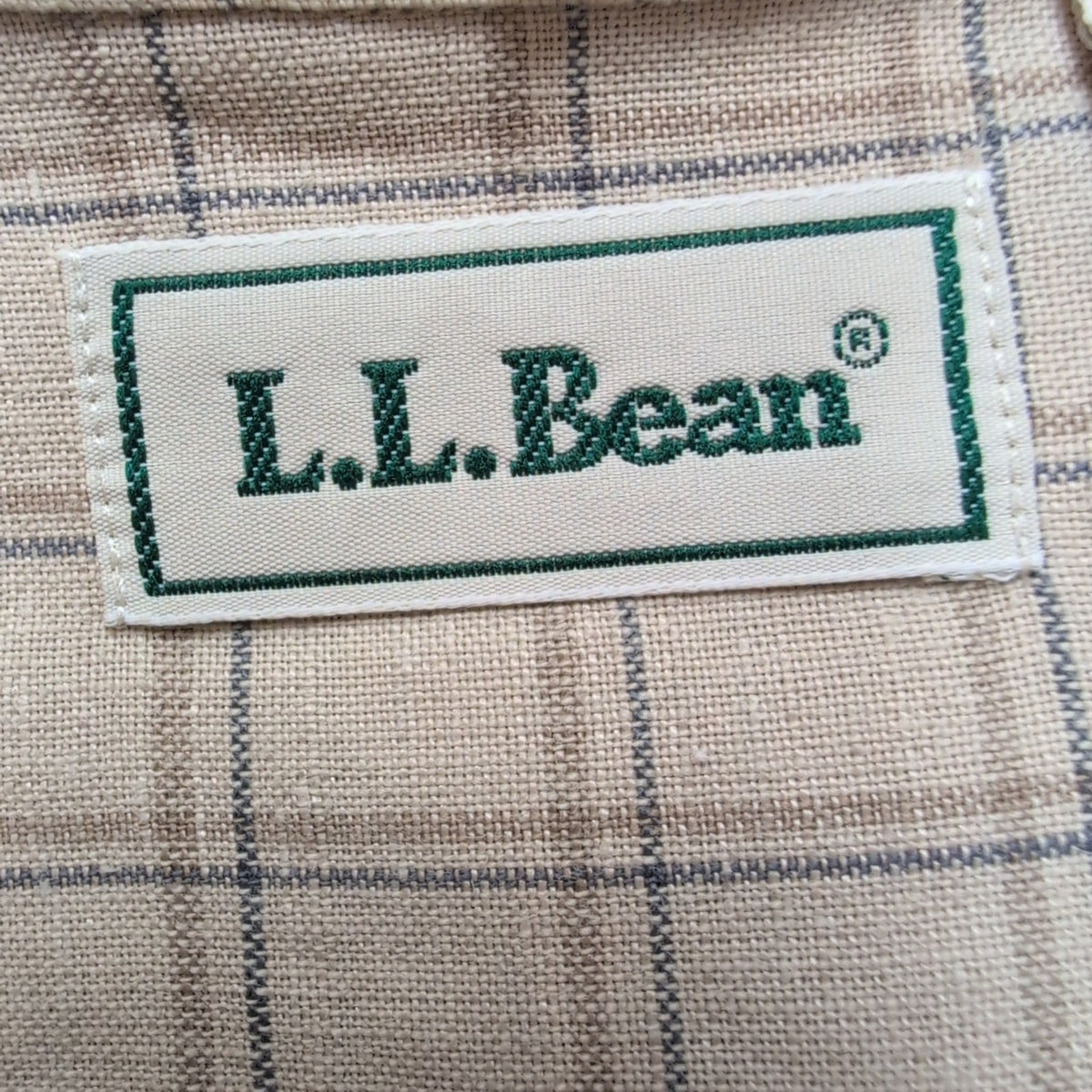 Chemise L.L. Bean Lin Coton Crème Carreaux Manches Courtes Taille M
