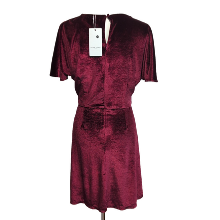 Robe Naf Naf T40 Velours Bordeaux Satiné Manches Courtes Neuve Étiquette