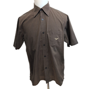 Chemise EMPORIO ARMANI L Marron Made in Italy Logo Brodé Manches Courtes