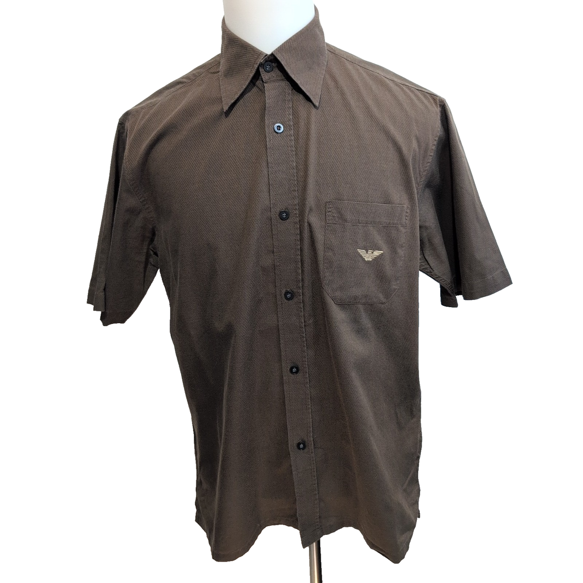 Chemise EMPORIO ARMANI L Marron Made in Italy Logo Brodé Manches Courtes