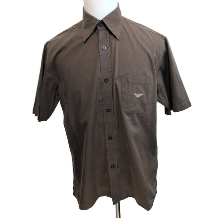 Chemise EMPORIO ARMANI L Marron Made in Italy Logo Brodé Manches Courtes