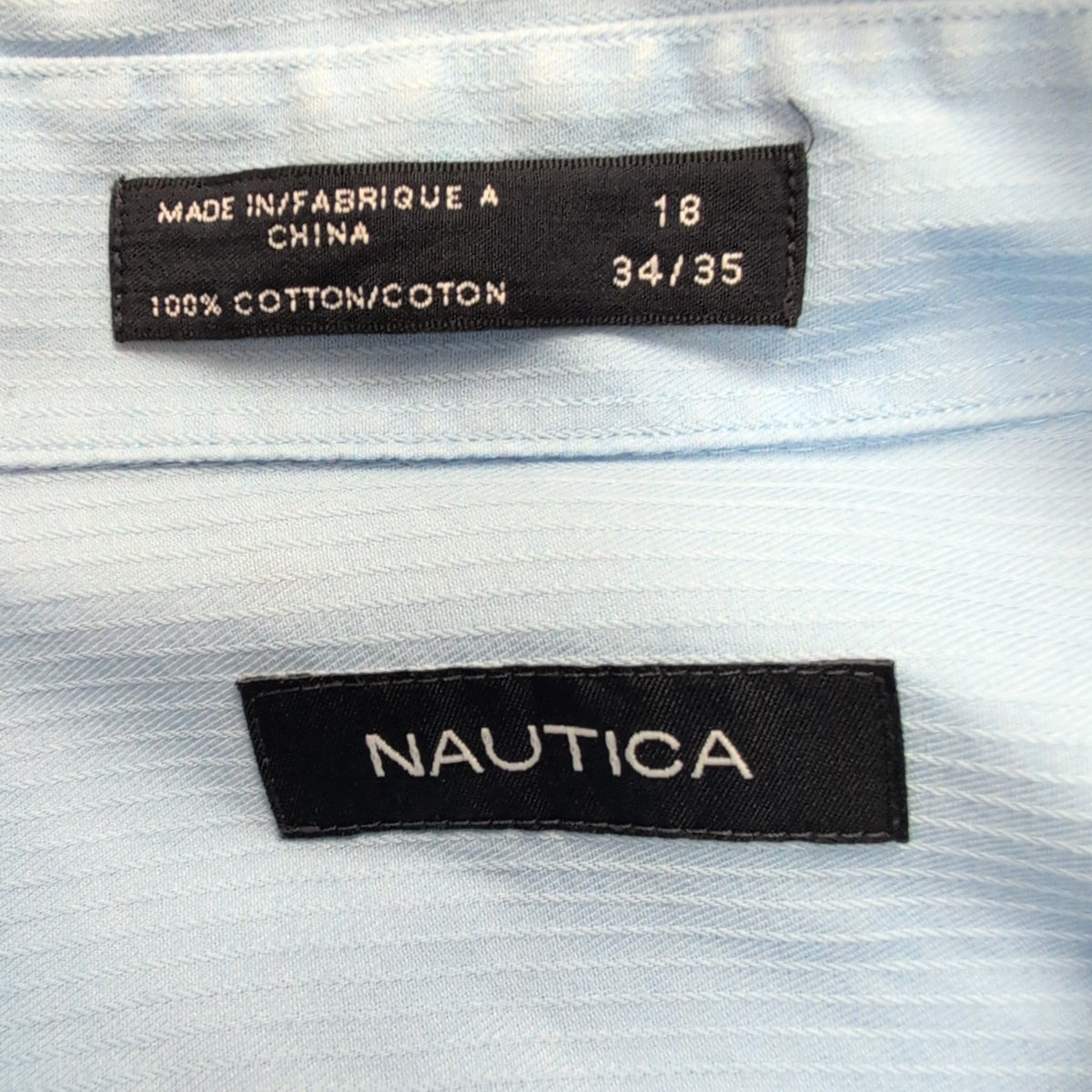 Chemise Nautica Bleu Clair Rayures Gaufrées Poignets Mousquetaires XXL