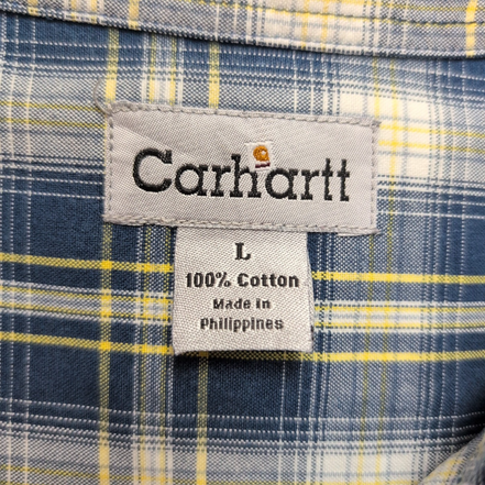 Chemise Carhartt L Oxford Bleu Jaune Carreaux Manches courtes Coton 2 Poches
