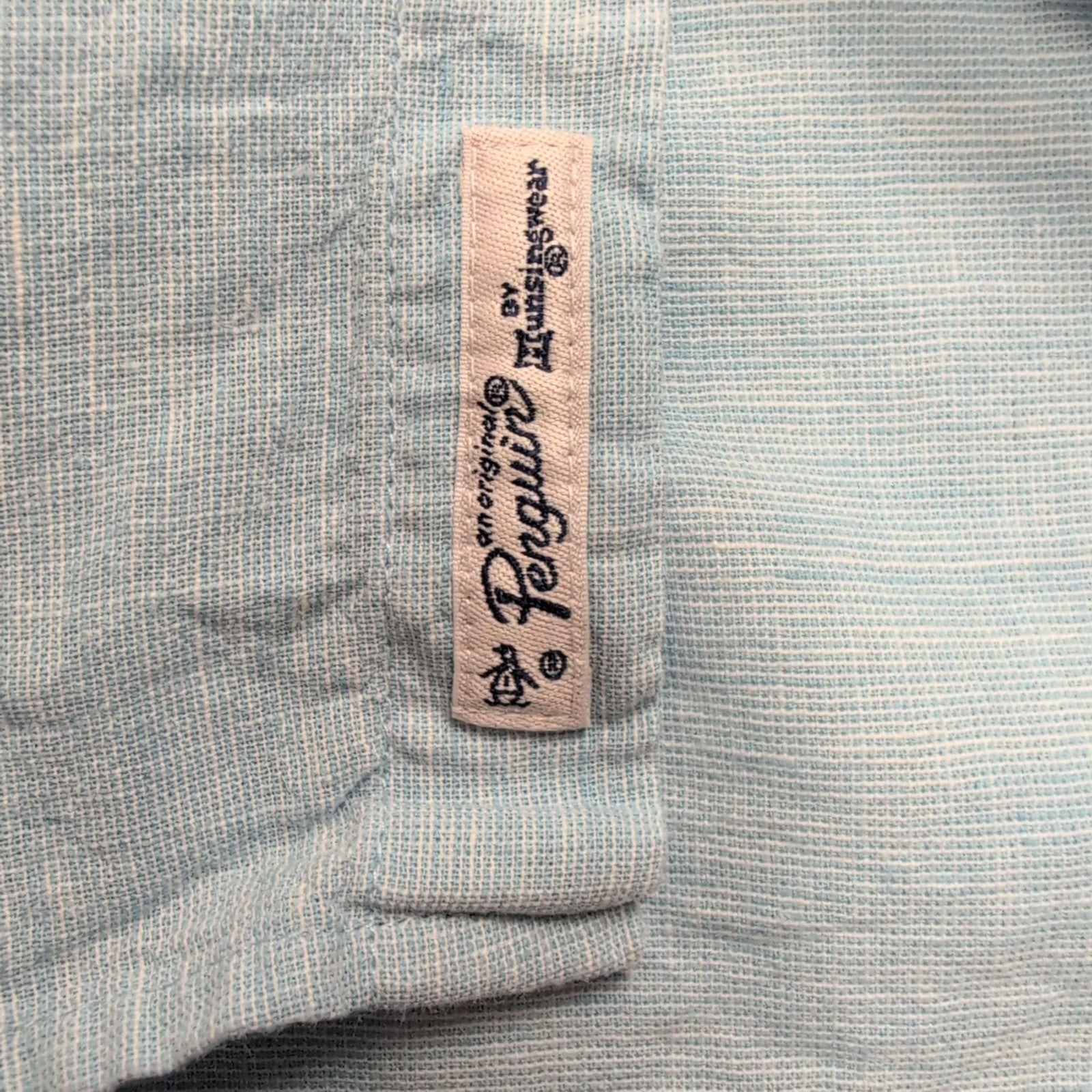 Chemise Penguin L Bleu Clair Uni Lin Coton Manches Retractables
