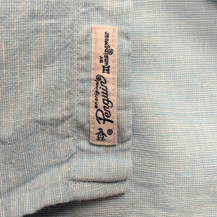 Chemise Penguin L Bleu Clair Uni Lin Coton Manches Retractables