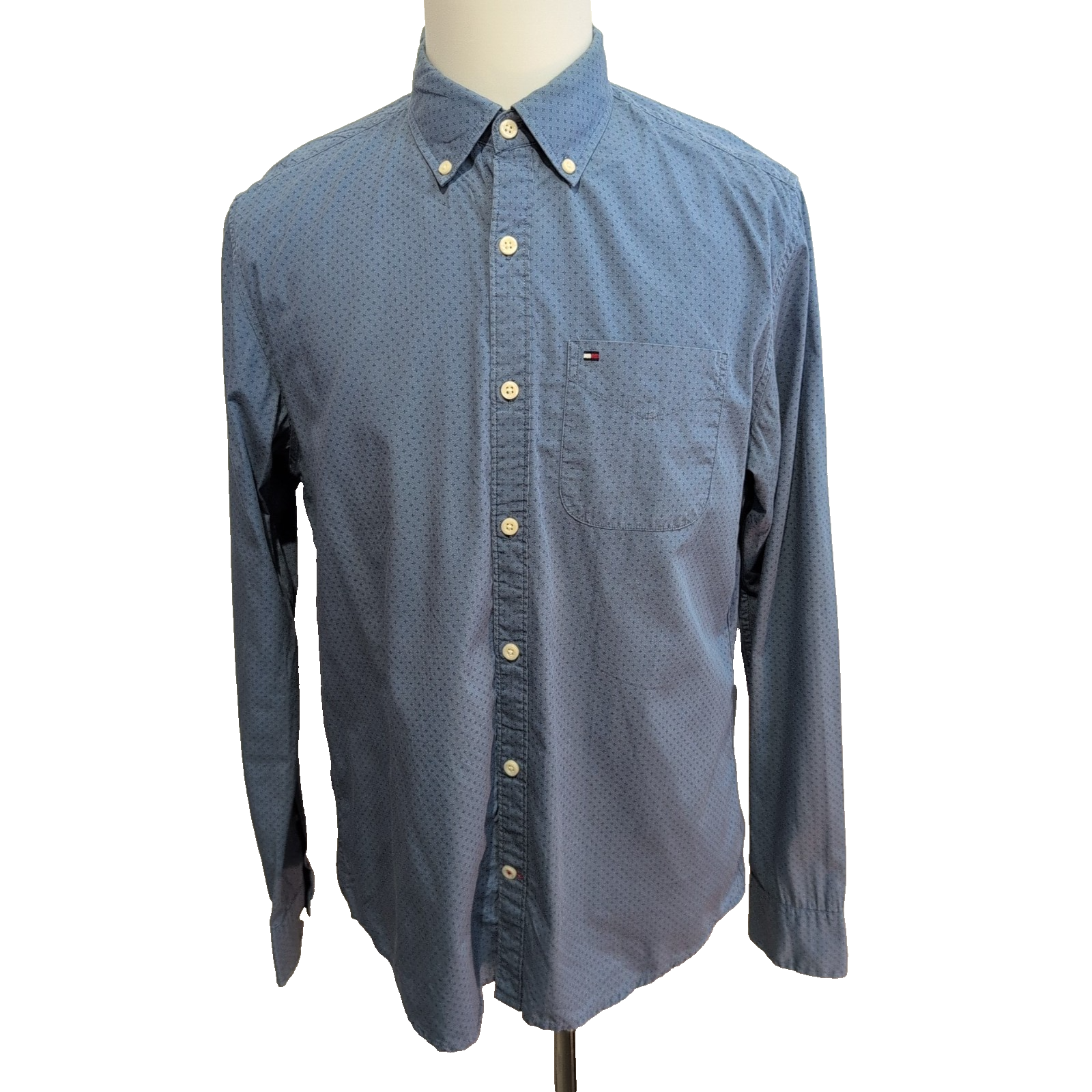 Chemise Tommy Hilfiger Homme Taille M New York Fit Bleue Micro Motif Coton