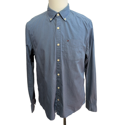 Chemise Tommy Hilfiger Homme Taille M New York Fit Bleue Micro Motif Coton