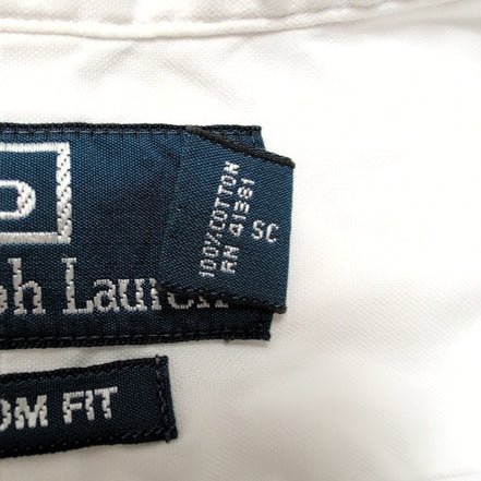 Chemise Polo Ralph Lauren Taille M Custom Fit Blanche Coton Logo Bleu Marine