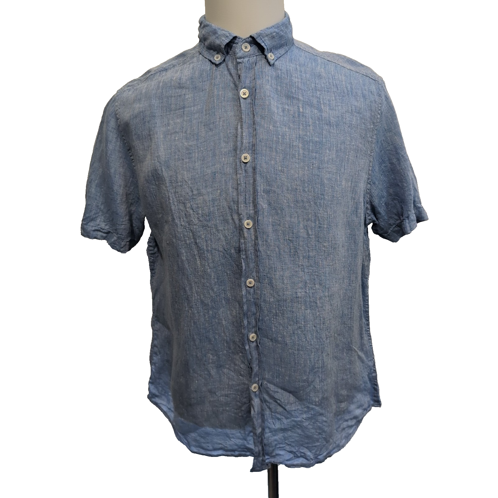 Chemise HERITAGE L 100% lin bleu uni manches courtes excellent état