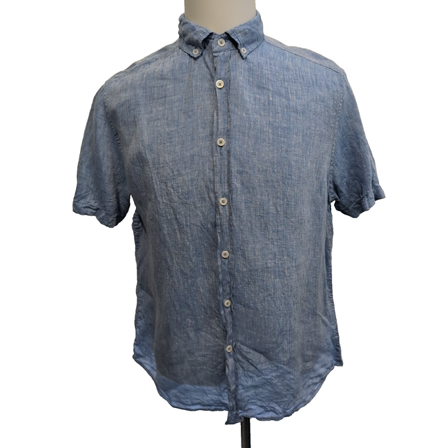 Chemise HERITAGE L 100% lin bleu uni manches courtes excellent état