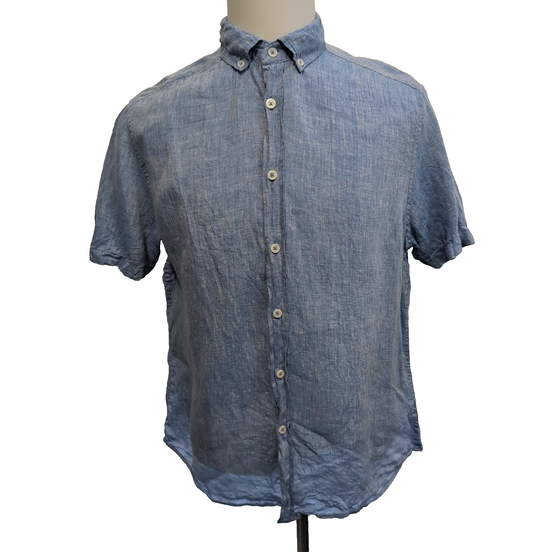 Chemise HERITAGE L 100% lin bleu uni manches courtes excellent état