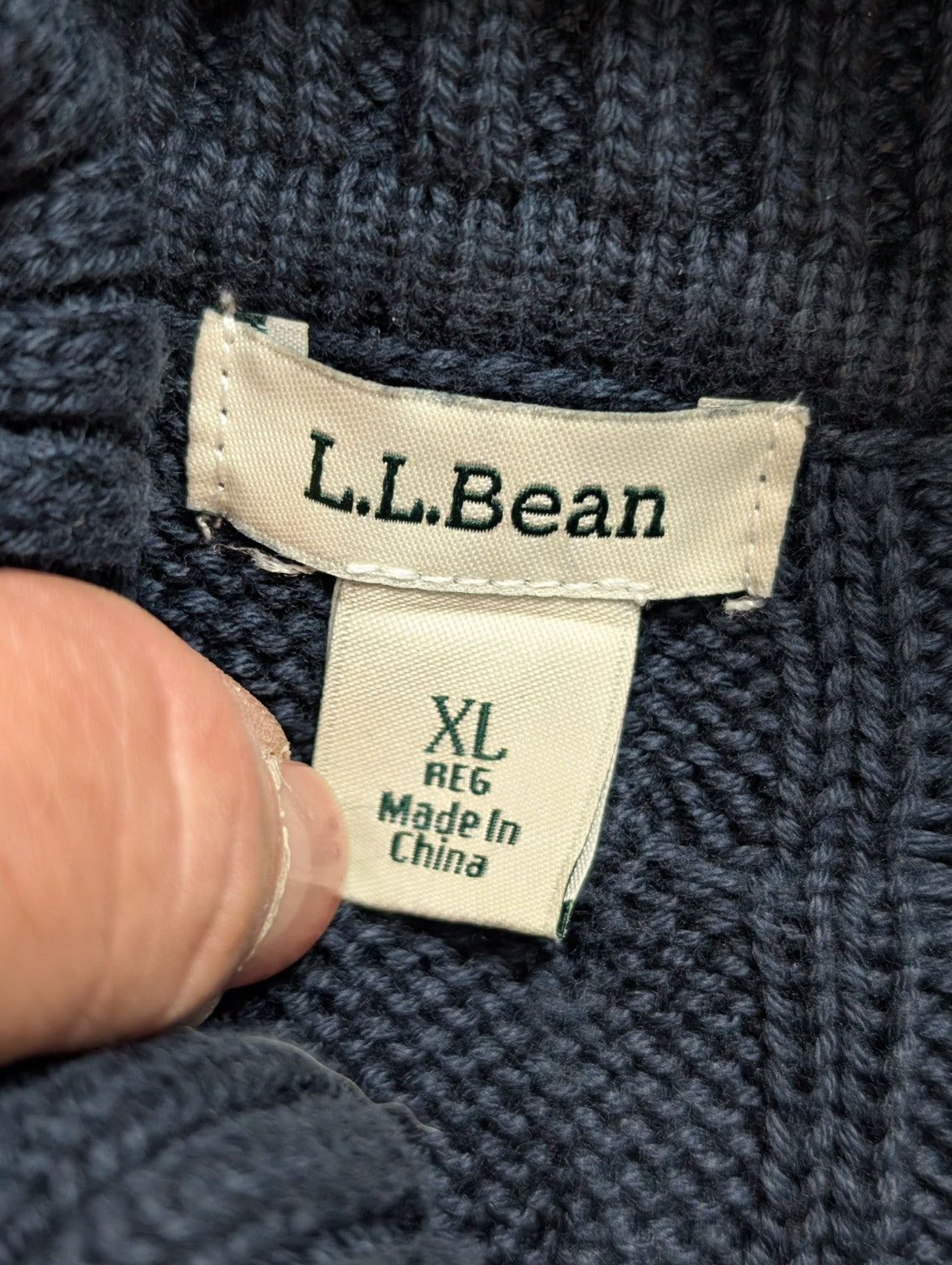 Pull Torsadé L.L. Bean femme Bleu Marine Col Roulé Chaud Taille XL