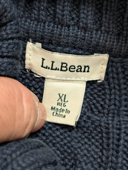 Pull Torsadé L.L. Bean femme Bleu Marine Col Roulé Chaud Taille XL