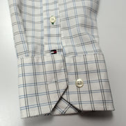 Chemise Tommy Hilfiger Homme L/XL Blanche Carreaux Bleus Kaki Coton