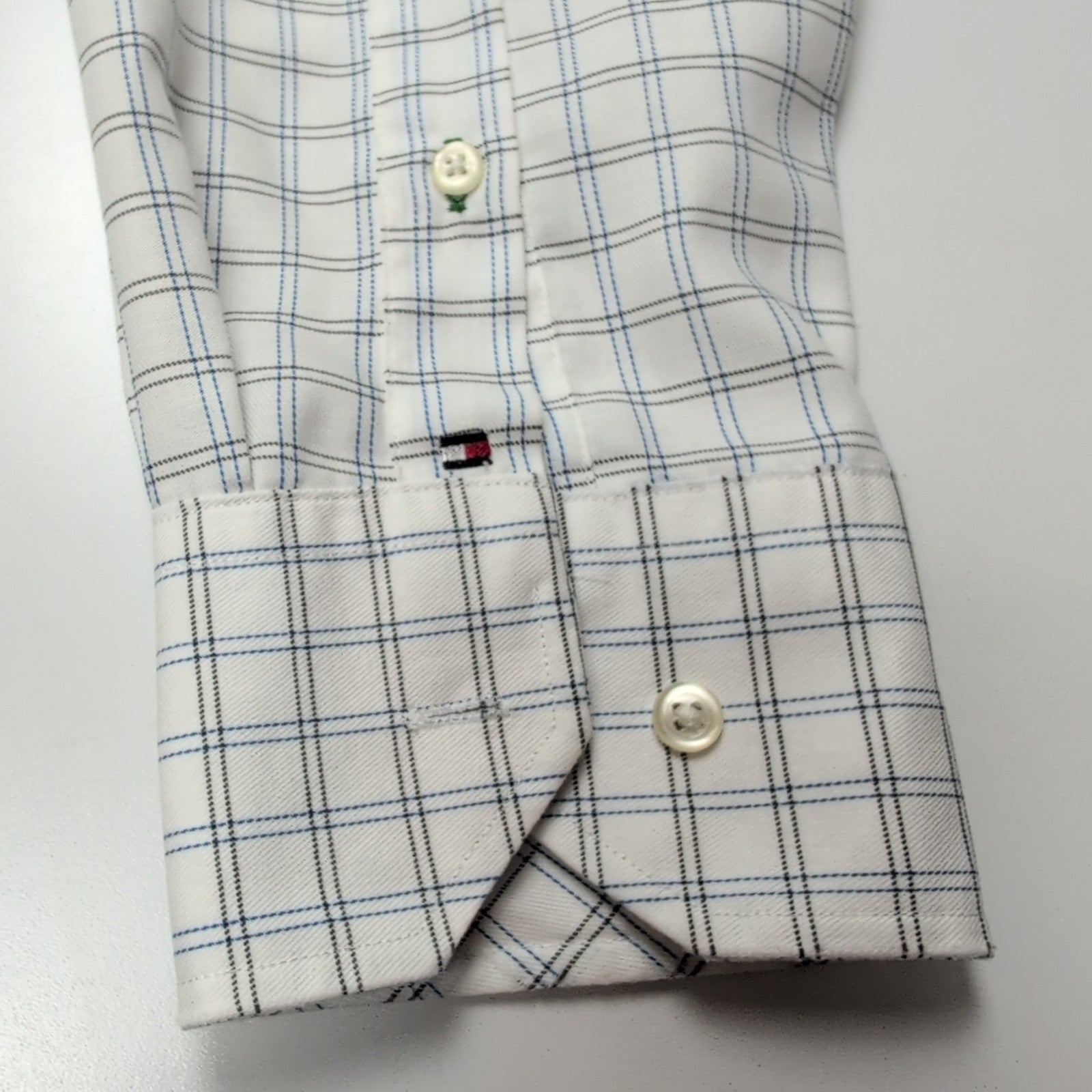 Chemise Tommy Hilfiger Homme L/XL Blanche Carreaux Bleus Kaki Coton