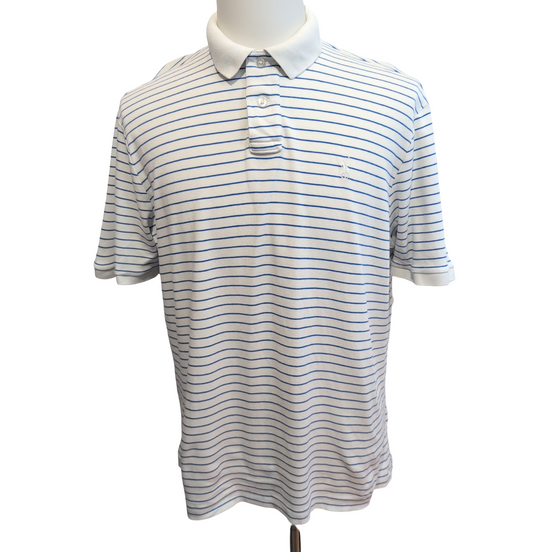 Polo Ralph Lauren Homme L Blanc Rayures Bleues Logo Blanc Polo Manches Courtes