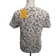 Haut Esprit Femme S Blanc Motif Fleuri Noir Manches Courtes Neuf