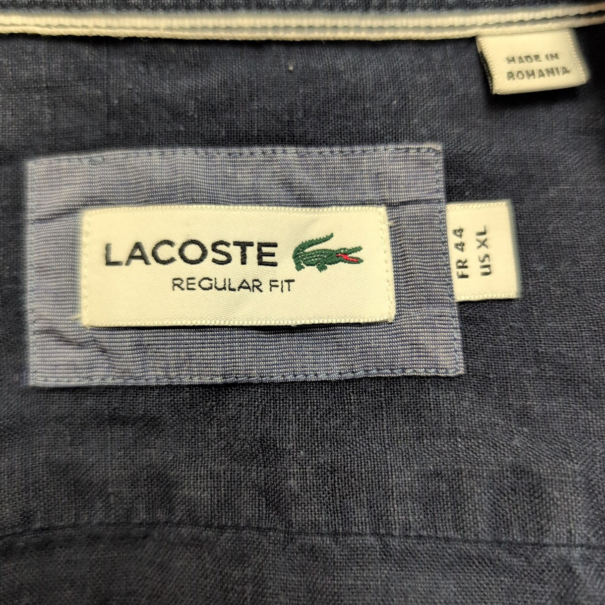 Chemise Lacoste 44 XL 100% Lin Bleu Marine Regular Fit Made in Romania