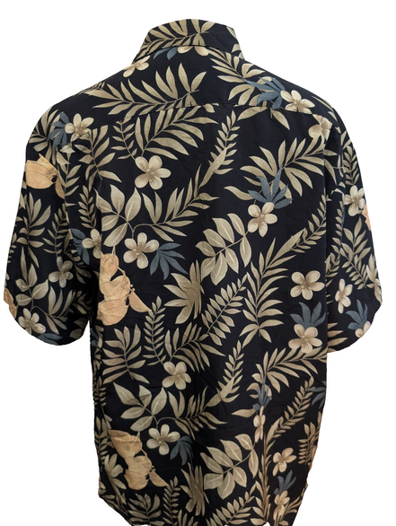 Chemise Hawaïenne MHD Polyester Noir & Marron Clair Motifs Fleurs - Taille L