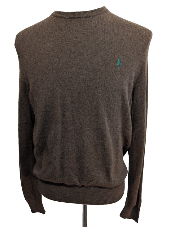 Pull Polo Ralph Lauren Marron Logo Vert - 100% Laine Mérinos - Taille M