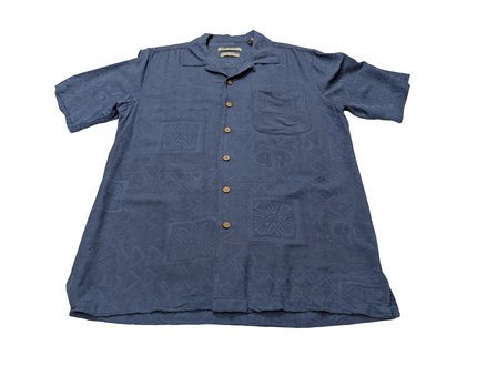 Chemise hawaïenne soie bleue Batik Bay manches courtes taille S