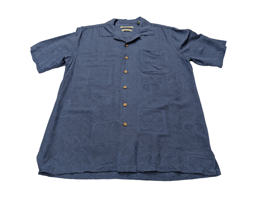 Chemise hawaïenne soie bleue Batik Bay manches courtes taille S