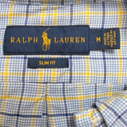 Chemise Ralph Lauren M Slim Fit Carreaux Bleu Jaune 100% Coton Logo Bleu Marine