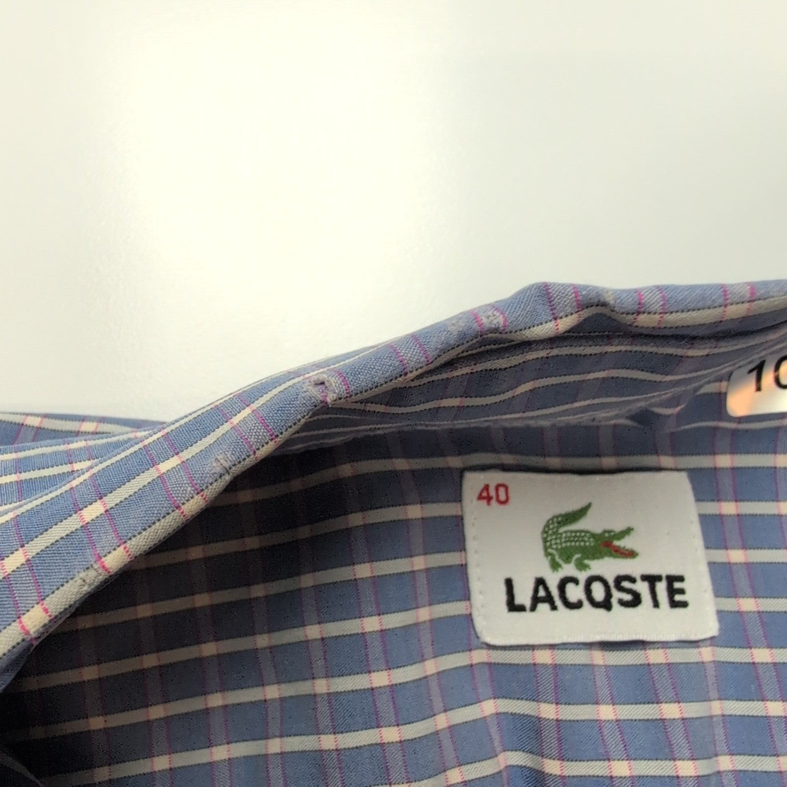 Chemise Lacoste Vintage Manches Courtes 40 M Bleu Blanc Carreaux