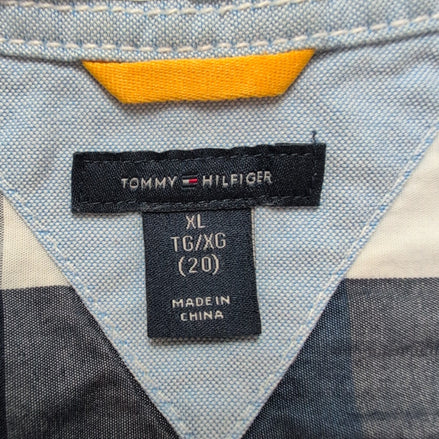 Chemise Tommy Hilfiger Manche Courte Carreaux Bleu Logo & Broderies XL 18 ans