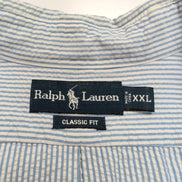 Chemise Ralph Lauren XXL Bleu Rayures Gaufrées Logo Rose Manches Courtes