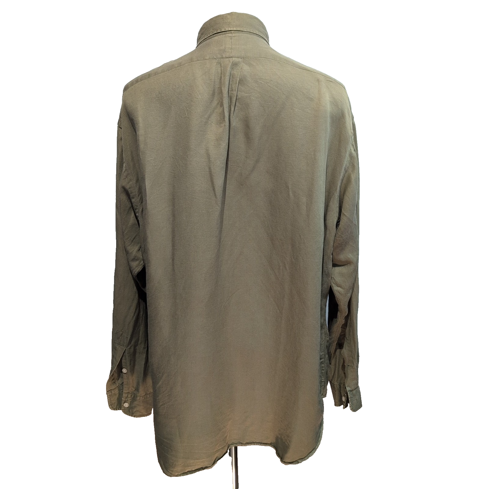 Chemise Ralph Lauren Blake XL Soie Lin Kaki Logo Bleu Marine mancheslongues