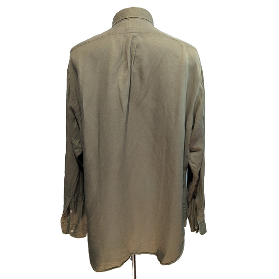 Chemise Ralph Lauren Blake XL Soie Lin Kaki Logo Bleu Marine mancheslongues
