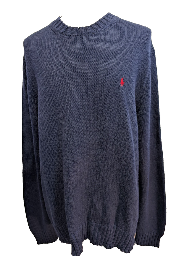 Pull Polo Ralph Lauren Maille Dense Bleu Marine Col Rond - Taille XXL