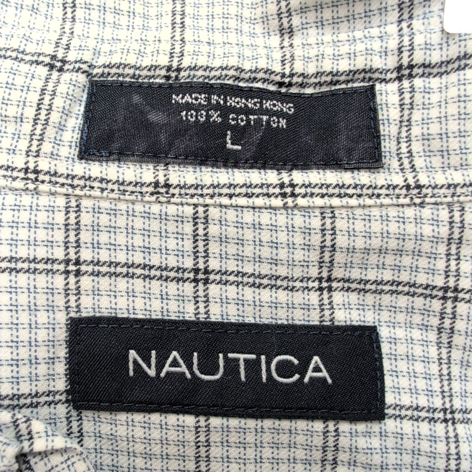 Chemise Nautica L Carreaux Made in Hong Kong Logo Brodé 100% Coton