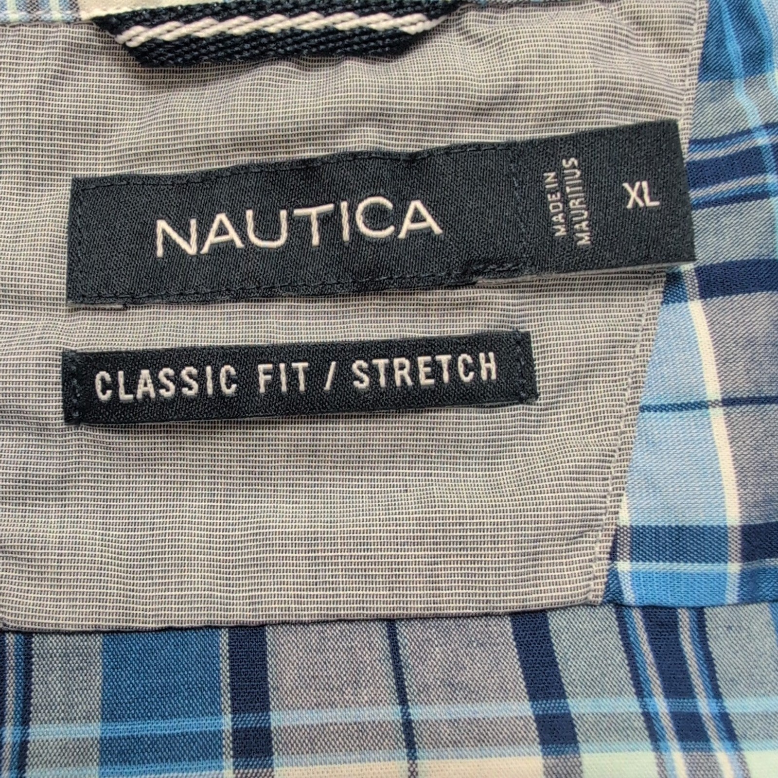 Chemise Nautica XL Bleu Blanc Carreaux Stretch Classic Fit manches longues