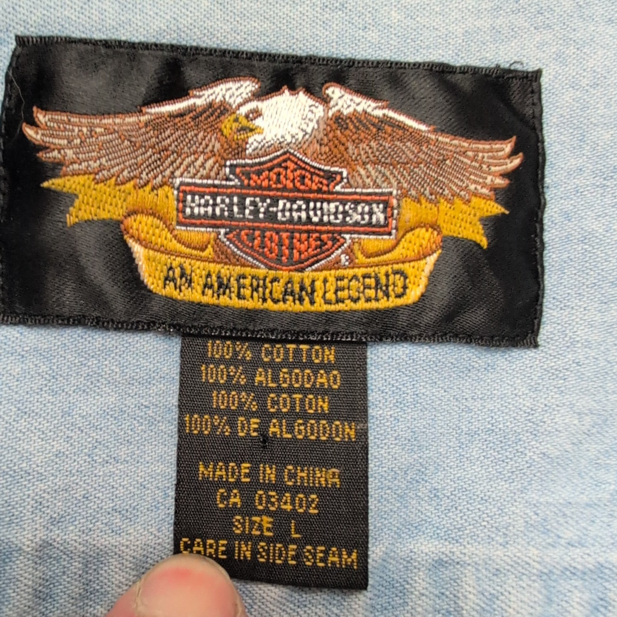 Chemise Harley Davidson Jean Bleu Clair L 100% Coton 2 Poches Texas HD