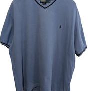 T-shirt Polo Ralph Lauren XL bleu ciel col V coton épais logo brodé