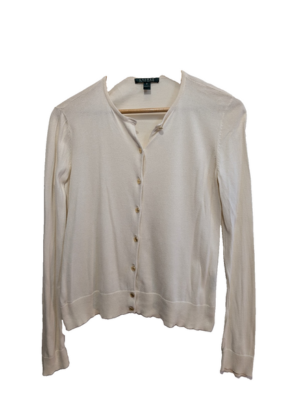Gilet cardigan Lauren Ralph Lauren M crème coton boutons dorés blason
