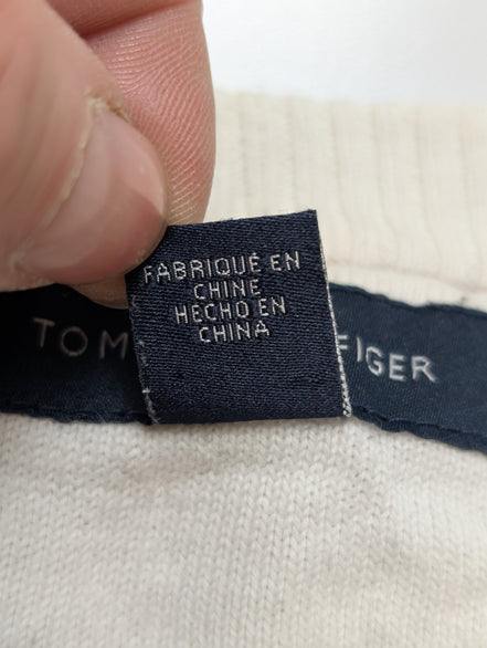 Pull Tommy Hilfiger Homme Col Rond Blanc à Rayures Marine - Taille 2XL / 3XL