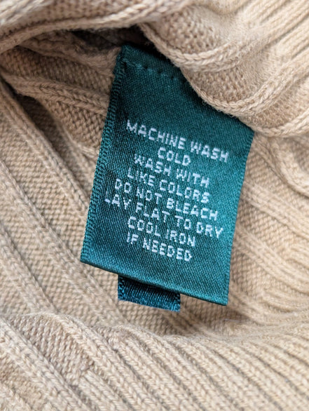 Pull LAUREN Ralph Lauren XL beige camel col V bouton doré maille côtelée