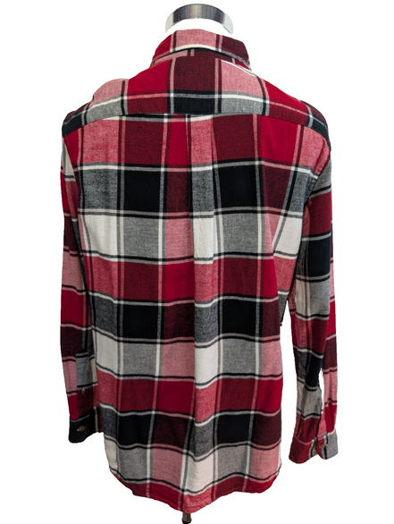 CHAPS Flanelle Rouge Noir M Logo Cuir NEUF VINTAGE 100% Coton | 316S