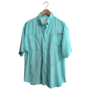 Chemise Columbia PFG nylon verte unie manches courtes homme taille L