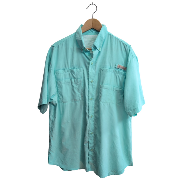 Chemise Columbia PFG nylon verte unie manches courtes homme taille L