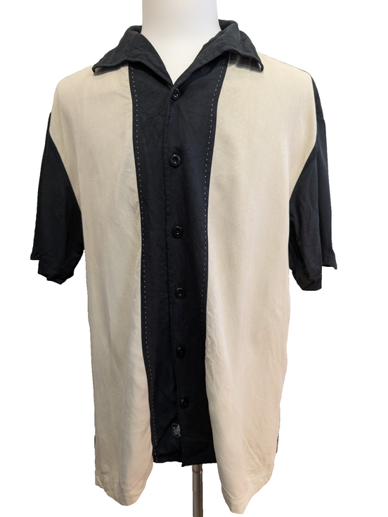 Chemise Hawaïenne NAT NAST 100% Soie Noir & Crème - Taille L