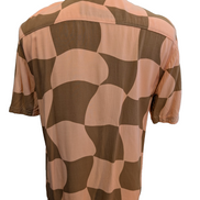 Chemise Hawaïenne NO BOUNDARIES Rose & Marron Carreaux Ondulés - Taille S