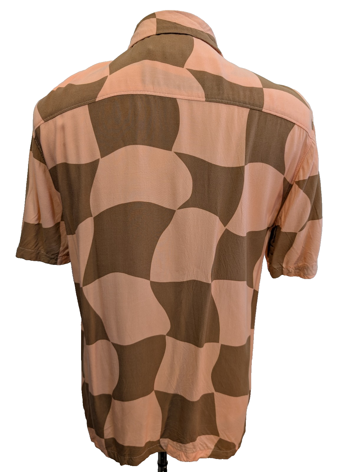 Chemise Hawaïenne NO BOUNDARIES Rose & Marron Carreaux Ondulés - Taille S