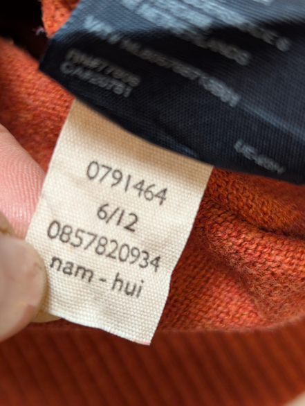 Pull Tommy Hilfiger Orange Foncé Coton & Cachemire Col V - Taille S