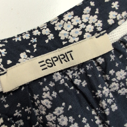Haut Esprit Femme M Bleu Marine Fleuri Blanc Manches Courtes Viscose Neuf